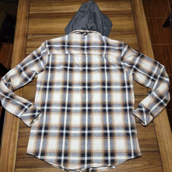 Free Planet LS Full Button Plaid Flannel Shirt w/ Detachable Hood - Size Large - Picture 3 of 5